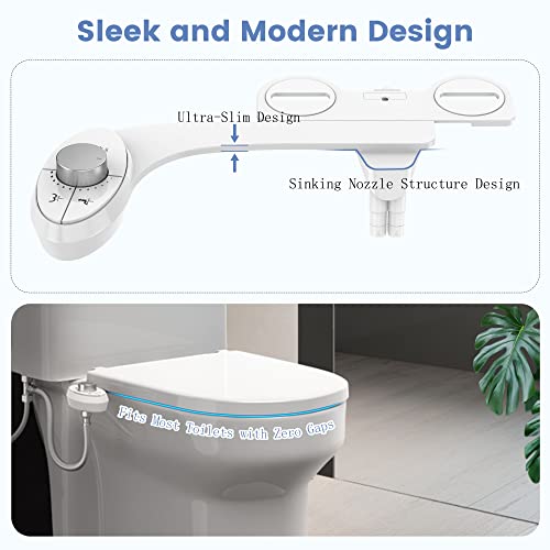 Ultra-Slim Bidet Attachment for Toilet - Effortless Non-Electric Self-Cleaning Dual Retractable Nozzles Bidets Toilet Seat, Adjustable Water Pressure Fresh Water Sprayer Baday