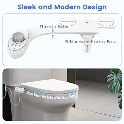 Ultra-Slim Bidet Attachment for Toilet - Effortless Non-Electric Self-Cleaning Dual Retractable Nozzles Bidets Toilet Seat, Adjustable Water Pressure Fresh Water Sprayer Baday