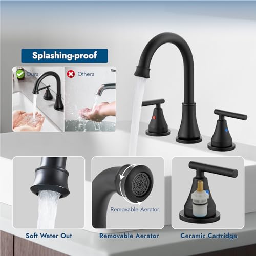 Widespread Bathroom Faucet 3 Hole, 8 inch Bathroom Sink Faucet with Pop-up Drain and Supply Lines, Two Handles, Stainless Steel, Matte Black - color: Matte Black
