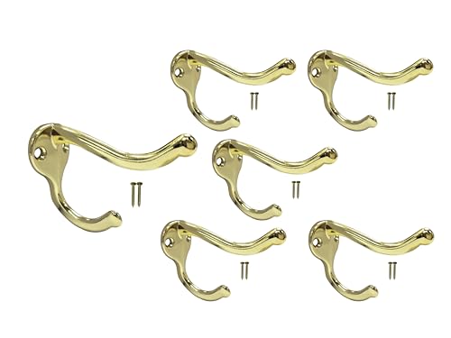 QCAA Coat Hat Hook, Heavy Duty for Wall Hanging, Zinc Die Cast, Brass Plated, Made in Taiwan, 6 Pack - color: Heavy-Brass, size: 6 Pack