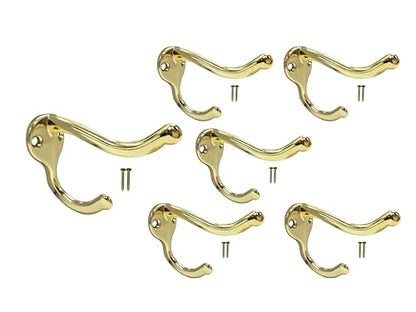 QCAA Coat Hat Hook, Heavy Duty for Wall Hanging, Zinc Die Cast, Brass Plated, Made in Taiwan, 6 Pack - color: Heavy-Brass, size: 6 Pack