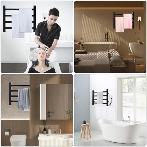 Towel Warmer Heated Towel Bar-Rack - Nopwer Bathroom Wall Mounted Electric Towel Drying Plug-in Matte Black 4 Bars - color: 4 Bars
