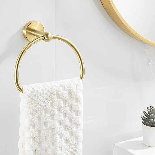 Leyden Brushed Gold Hand Towel Holder, Bathroom Towel Ring, Bath Hand Towel Rack Hangers Wall Mounted Half Round Modern - color: Round Bottom Gold