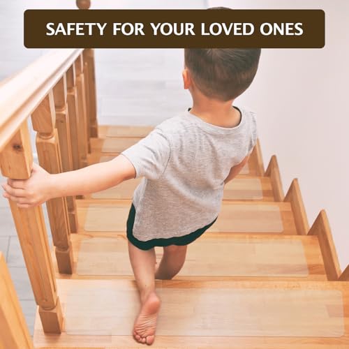 Clear Stair Treads Non Slip 30"x6", 18-Pack Anti Slip Strips for Wooden Steps Indoor, Transparent Adhesive Pre-Cut Step Grips, Safety for Elderly, Children and Dogs - size: 6" x 30"