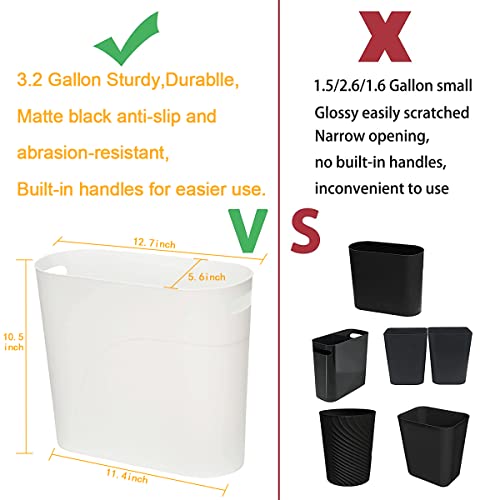 2 Pack Small Narrow Trash Can with Handles 3.2 Gallon/12 L White Slim Waste Basket Office Narrow Garbage Bin Slim Garbage Container Bin Fits Bathroom, Under Desk, Home - color: White