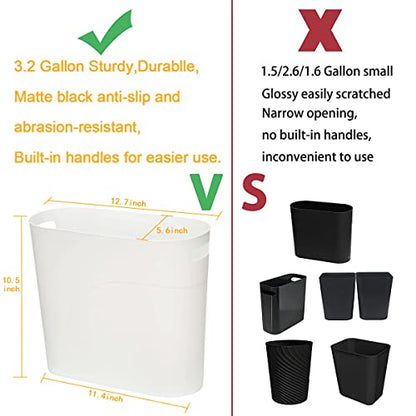 2 Pack Small Narrow Trash Can with Handles 3.2 Gallon/12 L White Slim Waste Basket Office Narrow Garbage Bin Slim Garbage Container Bin Fits Bathroom, Under Desk, Home - color: White