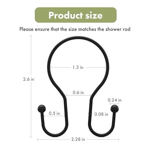AmazerBath Shower Curtain Hooks Black Shower Curtain Rings, Simple Double Hook Shower Curtain Hooks Rust Proof, Smooth Sturdy Metal Shower Hooks for Shower Curtain Rod, 12 Pcs Shower Rod Hooks - color: Black, style: Minimalist - Double Shower Hooks