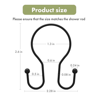 AmazerBath Shower Curtain Hooks Black Shower Curtain Rings, Simple Double Hook Shower Curtain Hooks Rust Proof, Smooth Sturdy Metal Shower Hooks for Shower Curtain Rod, 12 Pcs Shower Rod Hooks - color: Black, style: Minimalist - Double Shower Hooks