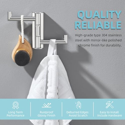 Angle Simple Swivel Towel Hook 3 Arms, Robe Coat Wall Hook, Polished Chrome | Rustproof SUS304 Stainless Steel Hand Towel Holder, Foldable Space Saver for Bathroom Kitchen Closet Entryway, Screws Mounted - color: Polished Chrome, size: 1 Pack