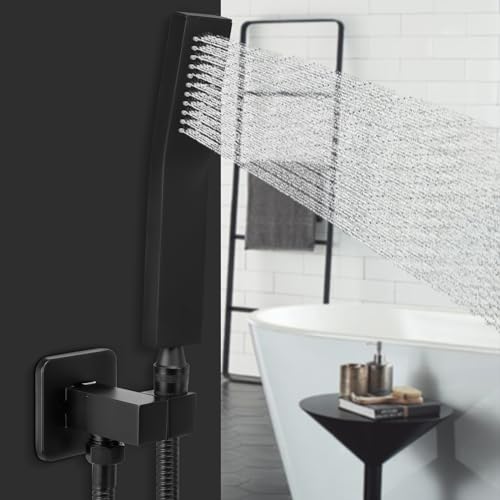 NearMoon HandHeld Shower Head, Luxury High Pressure Shower Kit with Wall Connector and Hose Set, for Bathroom Showering System Contemporary Square Style (Matte Black) - color: Matte Black