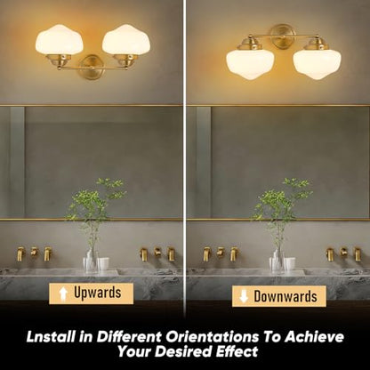2 Light Bathroom Vanity Light, Bathroom Light Fixture with Milky White Glass Shade and Matte Brass Finish, Vanity Lights for Bathroom, Brushed Gold Vanity Light - color: Milky white, size: Butterfly Double-Ended