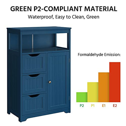 Topeakmart Free Standing Wood Bathroom Floor Cabinet, Navy Blue | Storage Cabinet with 3 Drawers and Cupboard, for Hallway/Entryway/Living Room Accent Furniture - color: Navy Blue