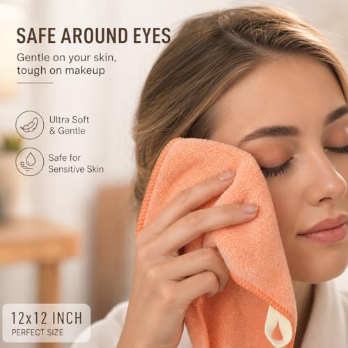 Wash Cloths 8 Pack, 400GSM Reusable Makeup Remover Cloth for Daily Skincare | 12 x 12 Inch Microfiber Face Cleansing Towels, Soft Makeup Remover Towels for Sensitive Skin, Machine Washable Face Towels - color: Mixedcolor