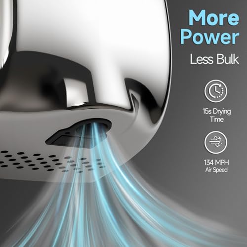 anydry Compact Hand Dryer for Bathrooms, Polished Stainless Steel Finish | Ideal for Commercial or Home Use, High-Speed Airflow, Fast Drying, AC 100–130 V~, Smart Warm Wind, Easy Hardware Wiring - color: Polished Stainless Steel