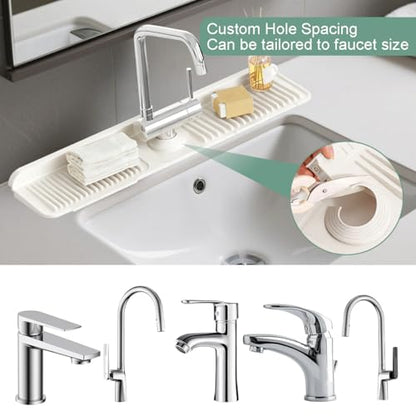 24 Inch Upgraded Draining Mat Folding faucet Mat for Bathroom Sink Splash Guard 7° Slope with Button Lock Water Draining Pad for Kitchen Bathroom Bar(Beige) - color: Beige