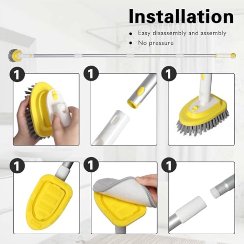 Shower Brush Scrubber with 51" Long Handle,3 in 1 Tub and Tile Cleaning Brush for Cleaning Bathroom Kitchen Toilet Wall Tub Tile Sink Non-Scratch (Yellow)