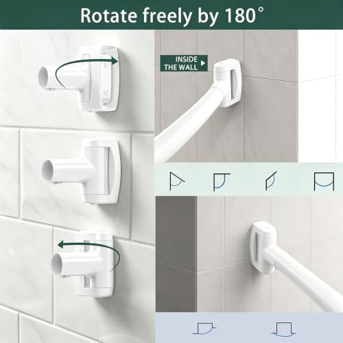 White Curved Shower Curtain Rod for Bathroom 33-78 In Adjustable Curved Shower Rod, RustProof Stainless Steel Bowed Shower Rods for Bathtub, Stall Balcony Extra Shower Space Need Drilling - color: White