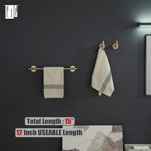 JQK Champagne Bronze Towel Bar, 15 Inch 304 Stainless Steel Thicken 0.8mm Towel Rack Bathroom, Towel Holder Wall Mount, Useable Length 12 Inch, TB110L12-CB - color: Champagne Bronze, size: 15 Inch