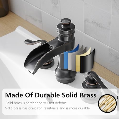 Bathroom Sink Faucet Waterfall 3 Hole or 8 Inch Widespread Tap | Oil Rubbed Bronze,Brass,Dual Handle,Easy to Clean,Simple Installation,Pop-up Drain,Supply Line,Control of Hot and Cold Water - color: Oil Rubbed Bronze