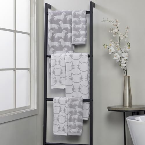 SKL Home Cat Jacquard 100% Cotton Reversible Bath Towel, White/Gray - size: 50 inches x 27 inches