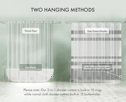 AmazerBath No Hook Shower Curtain and Liner 3-in-1, 100% EVA Luxury Soft Heavy Duty Clear Shower Liner, 72x75 Hookless Shower Curtain with 3 Heavyweight Stones - color: Rainbow Ethereal