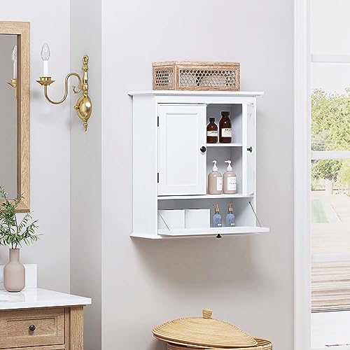 Spirich Bathroom Wall Cabinet, White Medicine Cabinet with Doors | Adjustable Shelf, Lower Tilt-Out Cube, FSC-Certified MDF, Space-Saving Concealed Storage for Toiletries, Towels, or Medicine - size: 2 Doors & Tilt-Out Cube