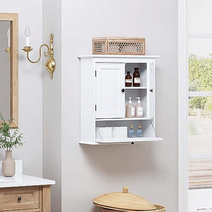 Spirich Bathroom Wall Cabinet, White Medicine Cabinet with Doors | Adjustable Shelf, Lower Tilt-Out Cube, FSC-Certified MDF, Space-Saving Concealed Storage for Toiletries, Towels, or Medicine - size: 2 Doors & Tilt-Out Cube