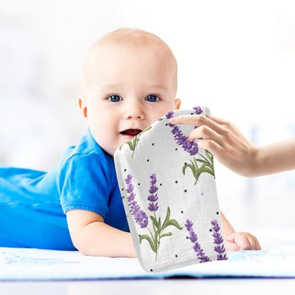 YETTASBIN Lavender Muslin Baby Hand Washcloths, Soft Cotton Bath Face Towel, 4 Layers Extra Absorbent Feeding Burp Cloth for Newborn Infant, 5 Pack - size: 12 Inch x 5 Pack