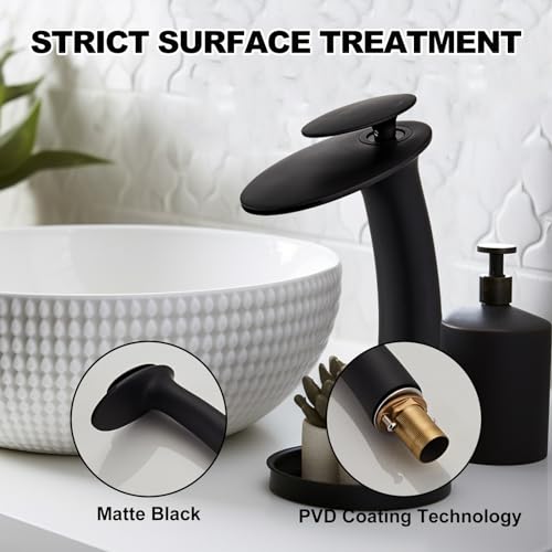 Matte Black Waterfall Bathroom Faucet Tall Body and Pop Up Drain - color: Matte Black, size: Tall Body