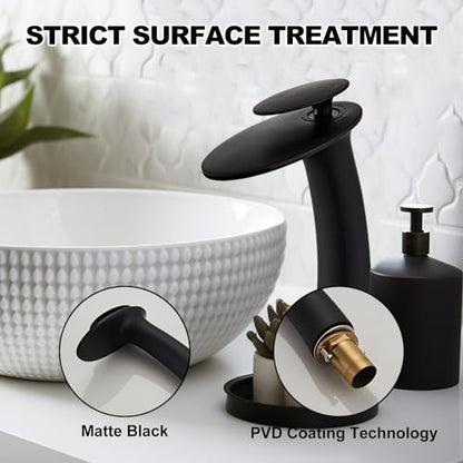 Matte Black Waterfall Bathroom Faucet Tall Body and Pop Up Drain - color: Matte Black, size: Tall Body