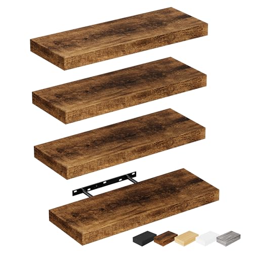Bellsal Floating Shelves for Wall, Rustic Brown Wood Wall Shelf Set of 4, 16" Walls Mounted Floating Shelf for Kitchen, Living Room, Bedroom, Bathroom Storage, Book Shelf for Walls Home Decor - color: Rustic Brown, size: 4 pcs: 15.7*5.7