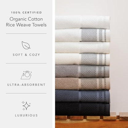 Texere 100% Organic Cotton Rice Weave Jacquard 700 GSM Luxury Bath Towel Sets - 2 Large Bath Towels, 2 Hand Towels, 2 Washcloths (Rice Weave, Oxford Tan, 6 Piece) - color: Oxford Tan (Rice Weave)