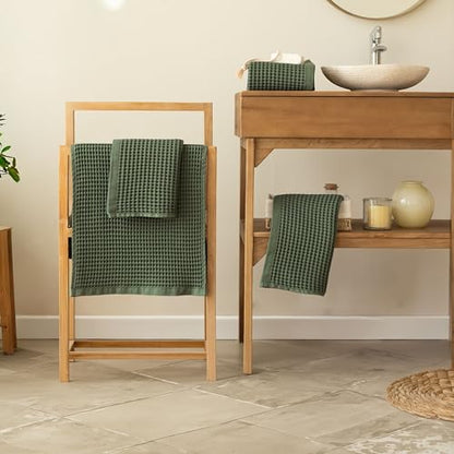 Premium Waffle Hand Towels Pack of 4 Extra Large 20x35 inch - 100% Turkish Cotton, Waffle Weave, Quick Dry, Lint Free, Super Absorbent Hand Bath Towel (Dark Green, Set of 4 Hand Towels) - color: Dark Green, size: Set of 4 Hand Towels