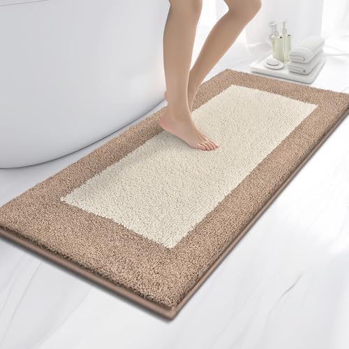 anllugs Bathroom Rugs, 24" x 60" Soft Bath Rugs, Beige & Grayish Brown | Non-Slip, Super Absorbent, Machine Washable, Quick Dry, Bath Mats for Shower and Bathtub, TPR Backing - color: Beige & Grayish Brown, size: 24" X 60"