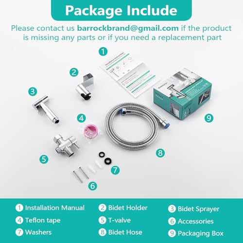 BARROCK Bidet Sprayer for Toilet, Handheld Jet Spray for Existing Toilets with Bidet Hose, Adjustable Water Pressure Muslim Shower, Stainless Steel Cloth Diaper/Feminine Wash Sprayer Chrome - color: Chrome