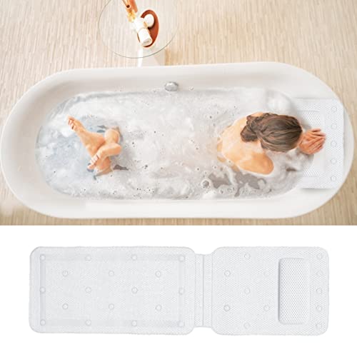 Bath Pillow for Bathtub, Full Body Mat & Cushion Headrest for Women and Men, with Mesh Washing Bag Suction Cups, Spa Bathtub Pillow for Head Neck Shoulder and Back Support