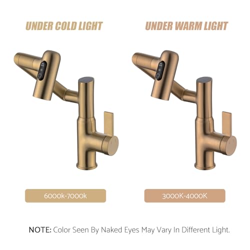 Rotatable Bathroom Faucet with Temperature Display in Fahrenheit (Batteries-Free), 3 Water Outlet Modes, Brushed Copper - color: Brushed Copper