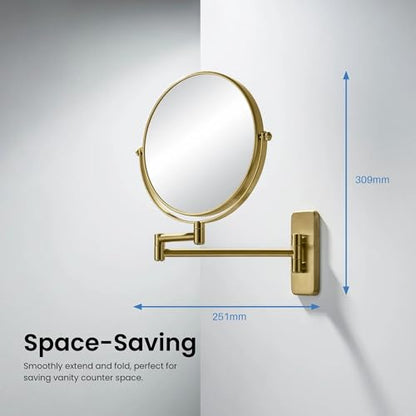 Circular Wall Mount Makeup Mirror, Dual-Sided 1x/5x Magnifying Mirror with Extendable Arm, 360° Swivel, Solid Brass Construction for Durability and Style (Brushed Brass - KMM100) - color: Brushed Brass