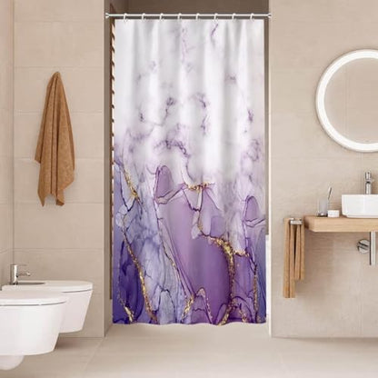 Purple Marble Stall Waterproof Shower Curtain 48x72 inches | RV Small Shower Curtain Set for Bathroom, Abstract Modern, Machine Washable, Easy to Install with Hooks, Lavender Ombre - color: Purple, size: 48"W x 72"L (Pack of 1)