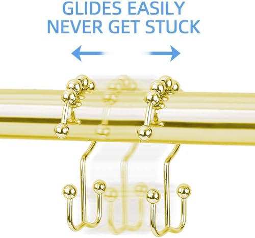 DAWNER Shower Curtain Hooks Rings, Rust Proof Hooks, Metal Easy Glide Double Shower Rings Hooks, Stainless Steel Shower Curtain Hangers for Bathroom Shower Curtains, Set of 12 Hooks, Gold Color - color: Gold