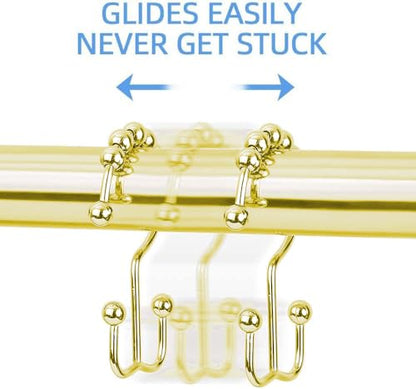 DAWNER Shower Curtain Hooks Rings, Rust Proof Hooks, Metal Easy Glide Double Shower Rings Hooks, Stainless Steel Shower Curtain Hangers for Bathroom Shower Curtains, Set of 12 Hooks, Gold Color - color: Gold
