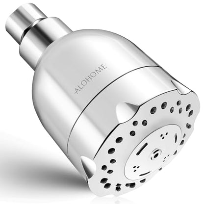 High Pressure Boosting Shower Head, ALOHOME 6 Powerful Spray Settings - Perfect for Low Water Pressure Homes, 3.6" Luxury Modern Chrome Finished Shower Head with 360° Adjustable Brass Ball Joint - color: Chrome