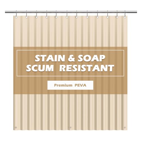 EHZNZIE Beige Shower Curtain Liner 72x72, PEVA Waterproof Bath Curtain, No Chemical Smell, 3 Weighted Magnets, Durable with Rustproof Metal Grommets - color: Beige, size: 72"W x 72"L (Pack of 1)