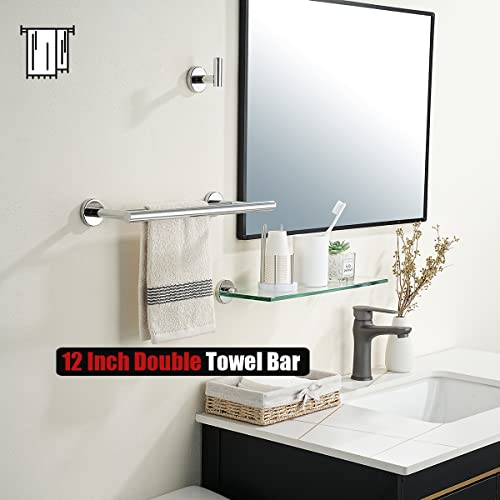JQK Double Towel Bar Chrome, 15 Inch 304 Stainless Steel Thicken 0.8mm Towel Rack Holder for Bathroom Washcloths and Hand Towels, Polished Steel Wall Mount, Useable Length 12 Inch, TB100L12-CH - color: Polished Chrome, size: 15 Inch