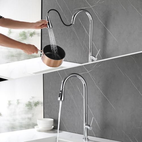 Kitchen Faucet Head Replacement 2 Modes with 12 Adapters, Pull Down Spray Head for Kitchen Faucet, Kitchen Sink Sprayer Replacement Compatible with Moen, American Standard, Kohler Faucets - color: Chrome-1