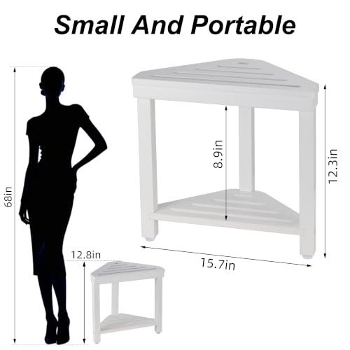 Boulphia Shower Foot Rest 14in, Acacia Wood Shower Stool for Shaving Legs (White) - color: White