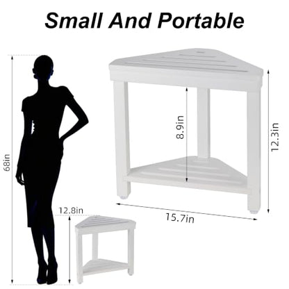 Boulphia Shower Foot Rest 14in, Acacia Wood Shower Stool for Shaving Legs (White) - color: White