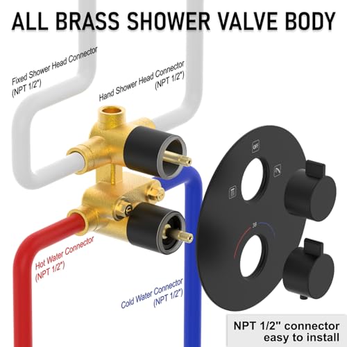 Iriber Thermostatic Shower System Wall Mount with 10 Inch Roud Rainfall Shower Head and Handheld,Shower Faucet Mixer Trim Kit (Valve Included),Matte Black - color: Matte Black 03