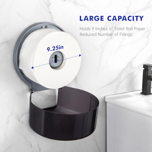 Kordory Wall Mount Toilet Paper Holder, 9" Jumbo Toilet Paper Roll Holder | 9 Inch, Plastic Commercial Toilet Paper Dispenser for Bathroom-Black - color: Black