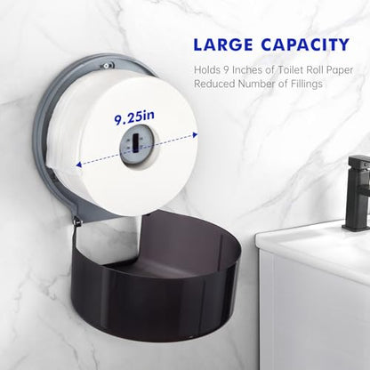 Kordory Wall Mount Toilet Paper Holder, 9" Jumbo Toilet Paper Roll Holder | 9 Inch, Plastic Commercial Toilet Paper Dispenser for Bathroom-Black - color: Black